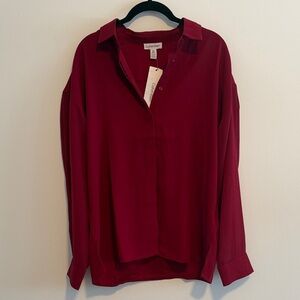 NWOT Calvin Klein Women's Dark Red Button Down Shirt